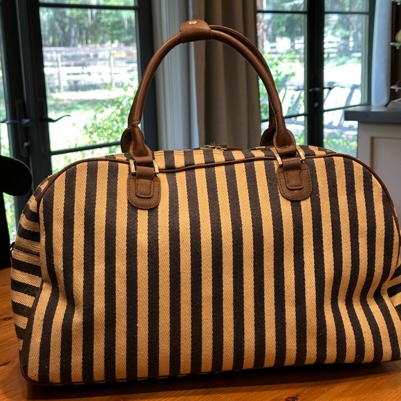 GUC Over-Nighter Carry-On Travel Bag With Matching Cosmetic Case Navy & Cream - Picture 4 of 10